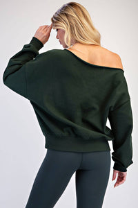 FRENCH TERRY FLEECE OFF SHOULDER TOP: True Red / S-M-L(2-2-2)
