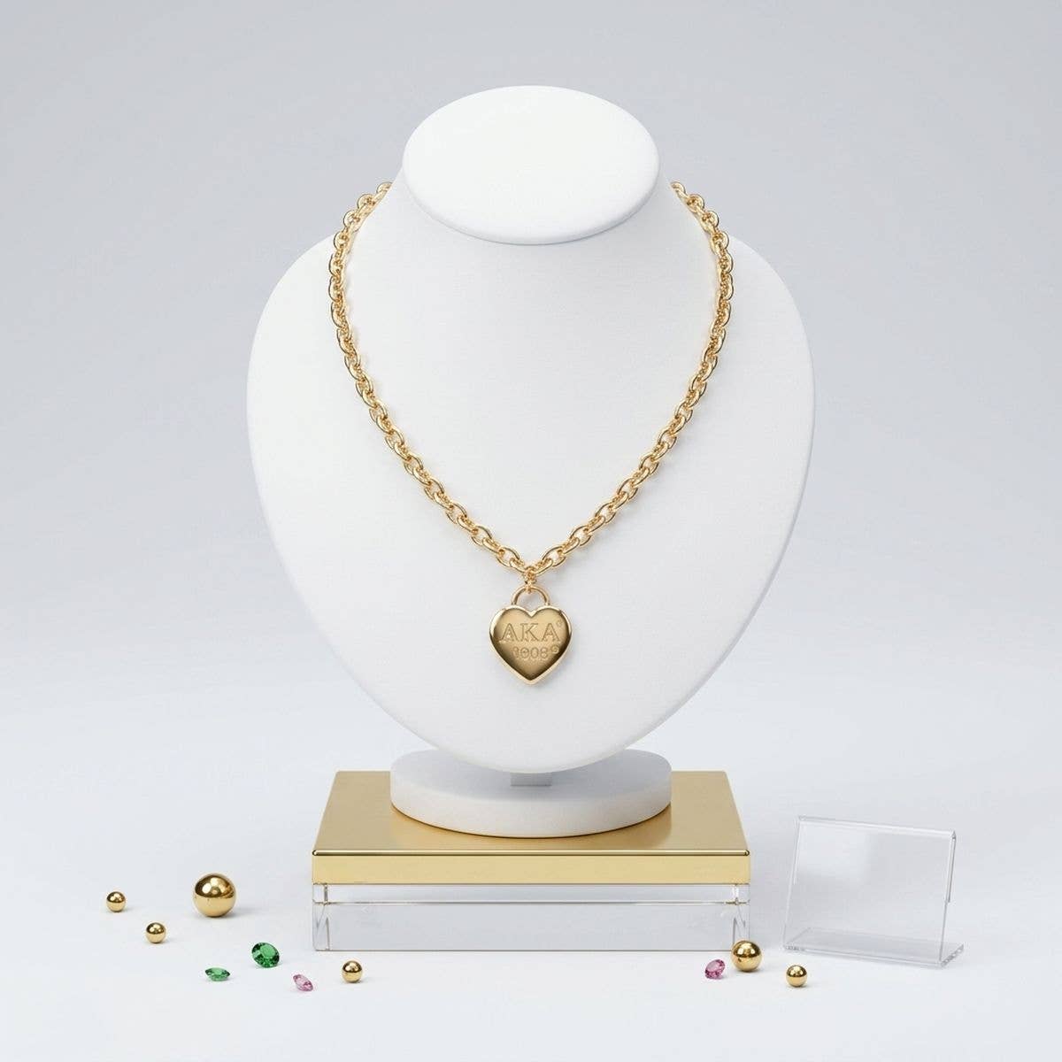 AKA Gold 1908 Legacy Heart Lock Chain Necklace: Gold / Gold / 18 inches