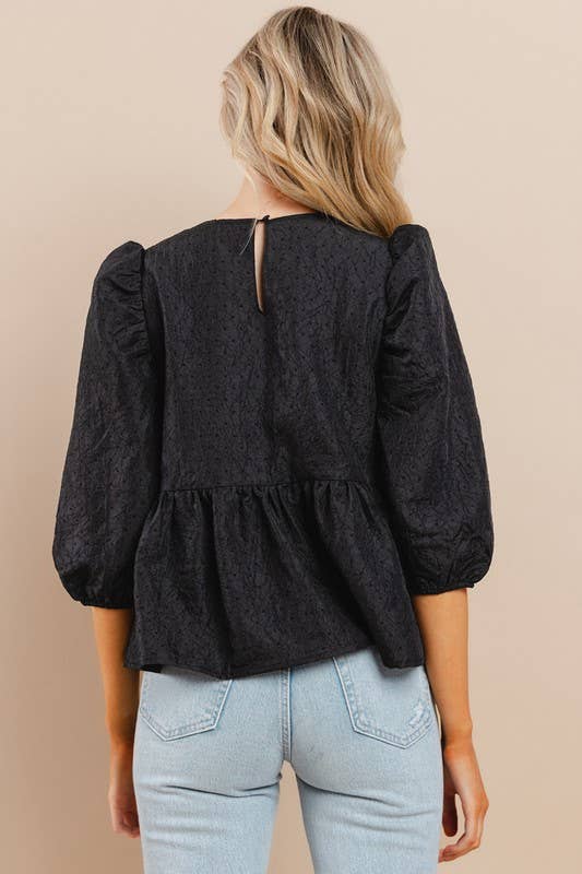 Page Peplum Textured Top: Black