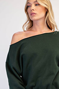 FRENCH TERRY FLEECE OFF SHOULDER TOP: True Red / S-M-L(2-2-2)