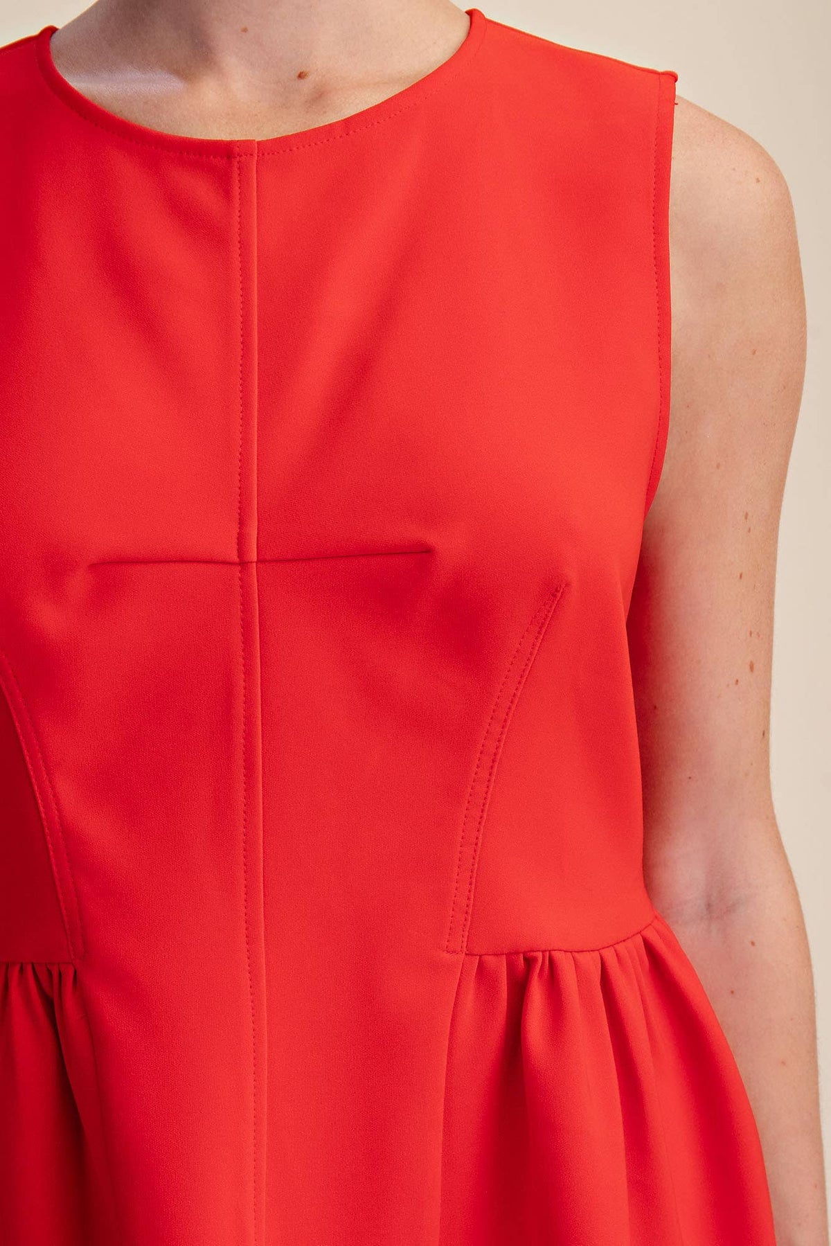 Peplum Top Round Neck Stitch Detail : Pink / M