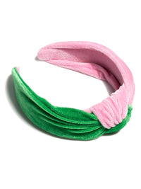 TWO TONE KNOTTED HEADBAND: GREEN & PINK
