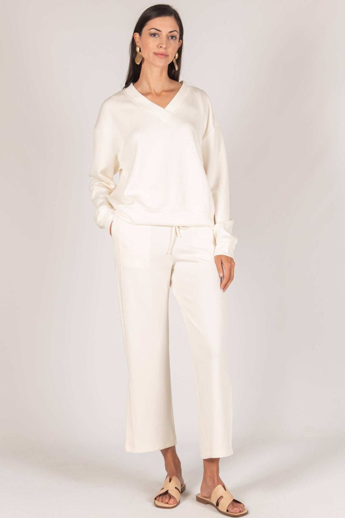 P. CILL Butter Modal Side Binding Wide Leg Pants: Black