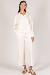 P. CILL Butter Modal Side Binding Wide Leg Pants: Black