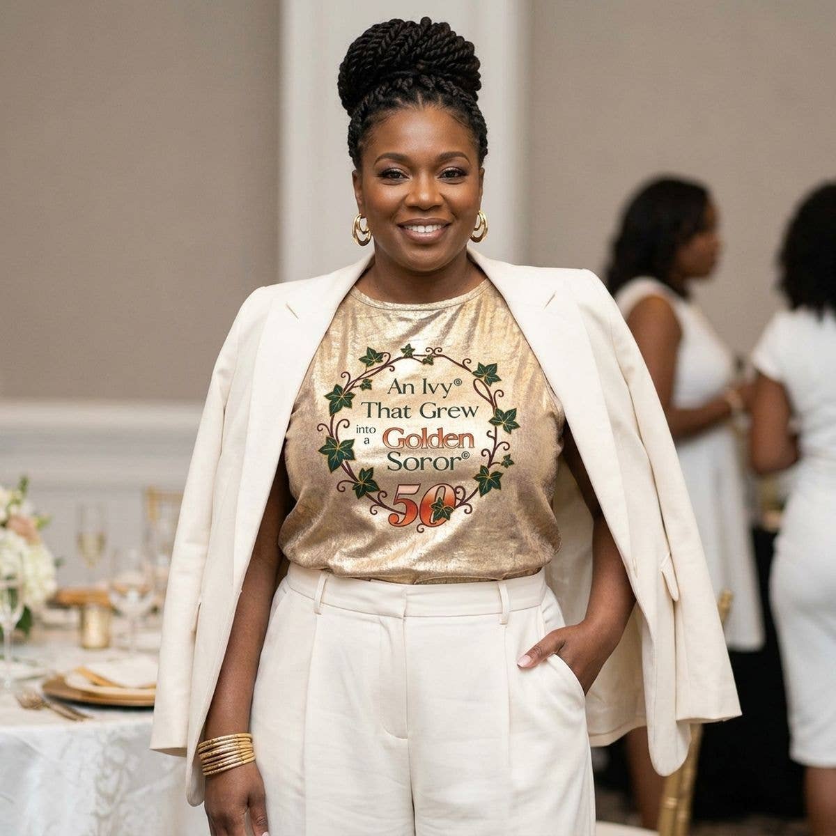 XLarge AKA Golden Soror Metallic Sleeveless Top: Gold / Multi Tone / X-Large