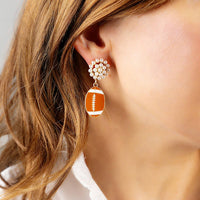 Football Pearl Cluster Enamel Drop GAME DAY Earrings in Brown