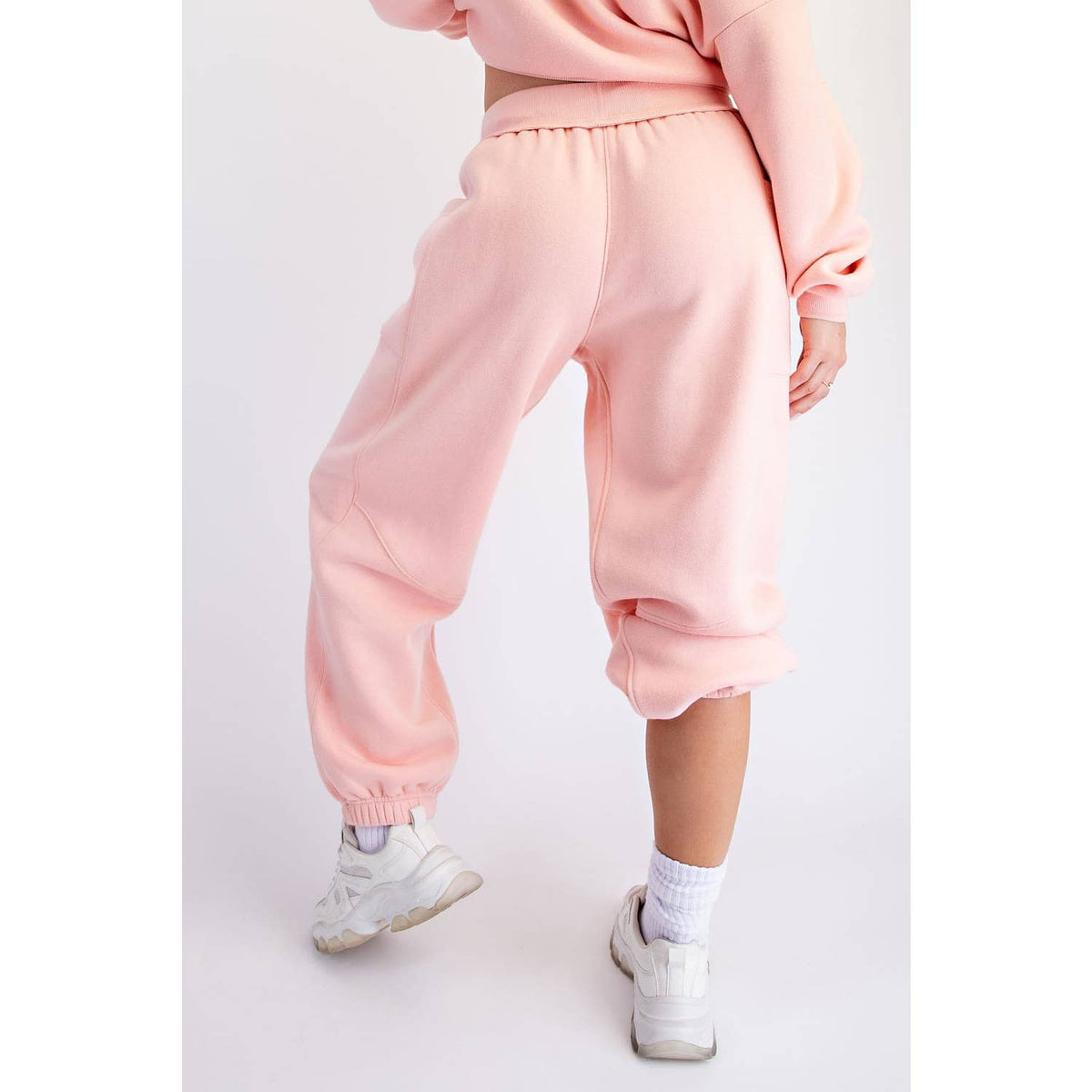 FLEECED TERRY FLOW JOGGER PANTS: Peach Pink / S-M-L(2-2-2)