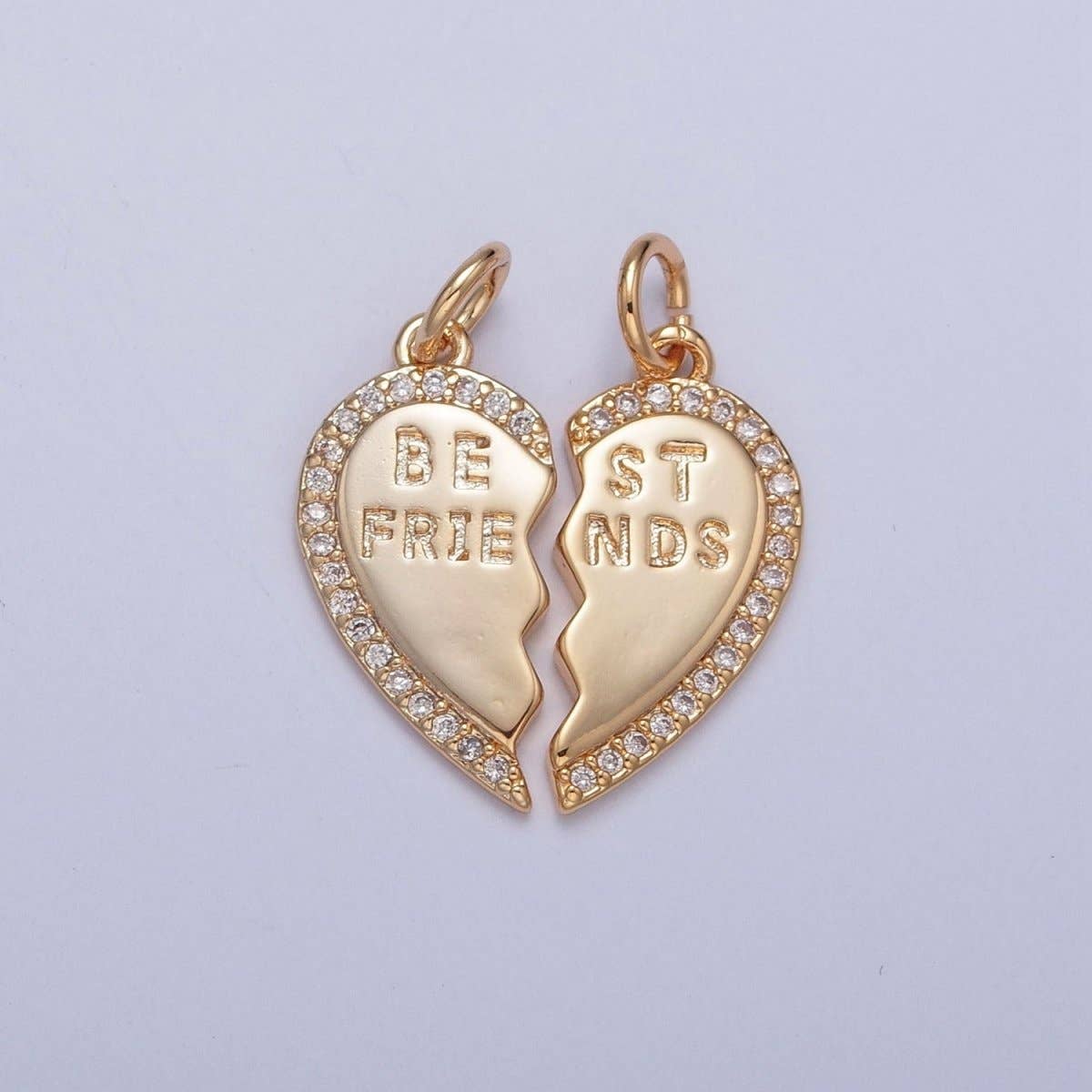 16K Gold Filled Best Friends Micro Paved Cubic Zirconia Breakable Heart Charm Set For Jewelry Making | X-228