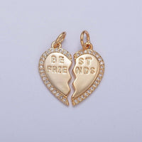 16K Gold Filled Best Friends Micro Paved Cubic Zirconia Breakable Heart Charm Set For Jewelry Making | X-228