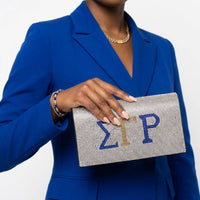 SGRHO Blue Gold Rhinestone Flap Snap Clutch Bag