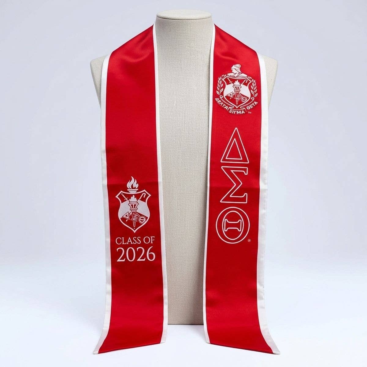 DST Print Legacy Honor Stole in Red with White: Color: Red and White / Plating: Multi Tone / Size: 72 x 5 inches