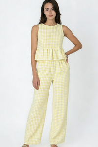Gingham Pants & Top Set: Black / XL