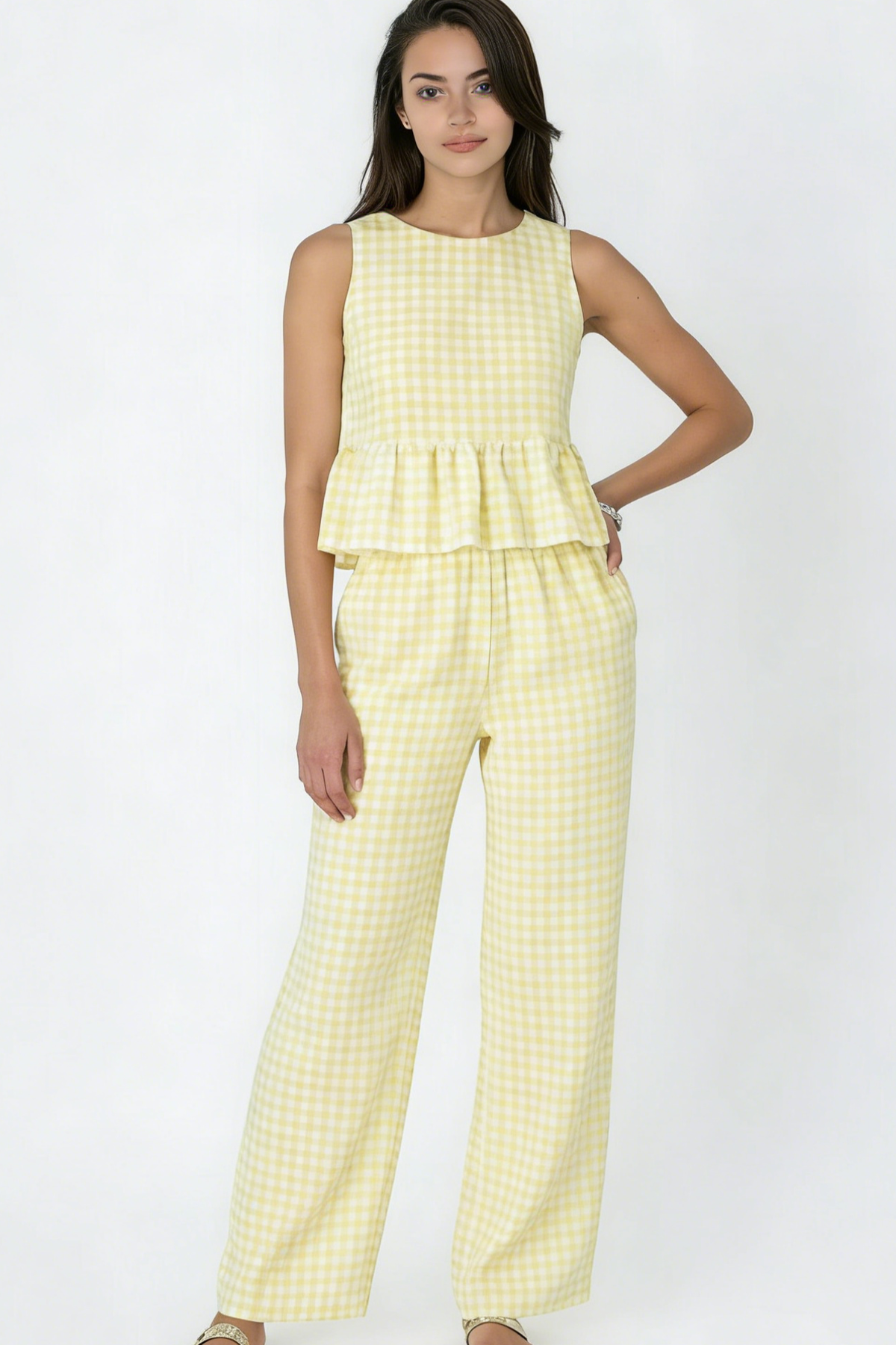 Gingham Pants & Top Set: Black / M