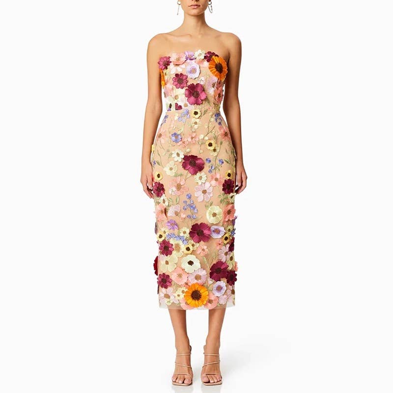 Lucy Floral Embroidered Slim Tube Dress