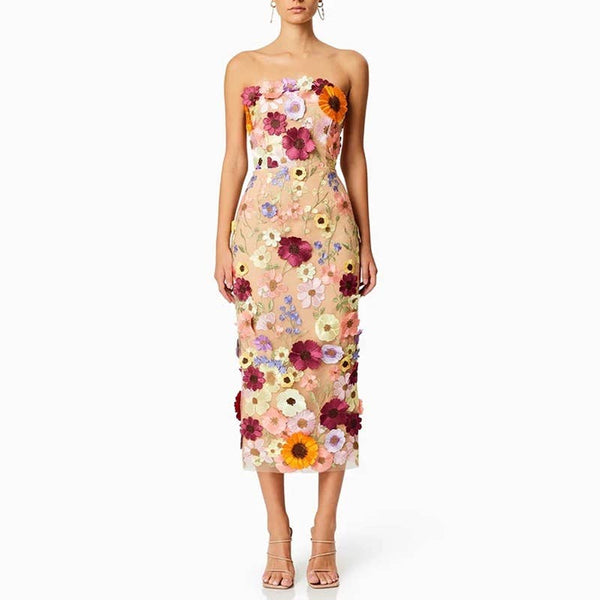 Lucy Floral Embroidered Slim Tube Dress