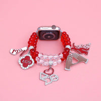 Delta Sigma Theta Sorority Red Clear Glass Bead Charm Watch Band