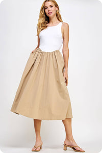 Carmen Knit Contrast Poplin Long Dress