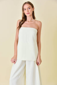 Francis Front Pleat Tailored Pant or Strapless Woven Side Slit Top -OLIVE or IVORY