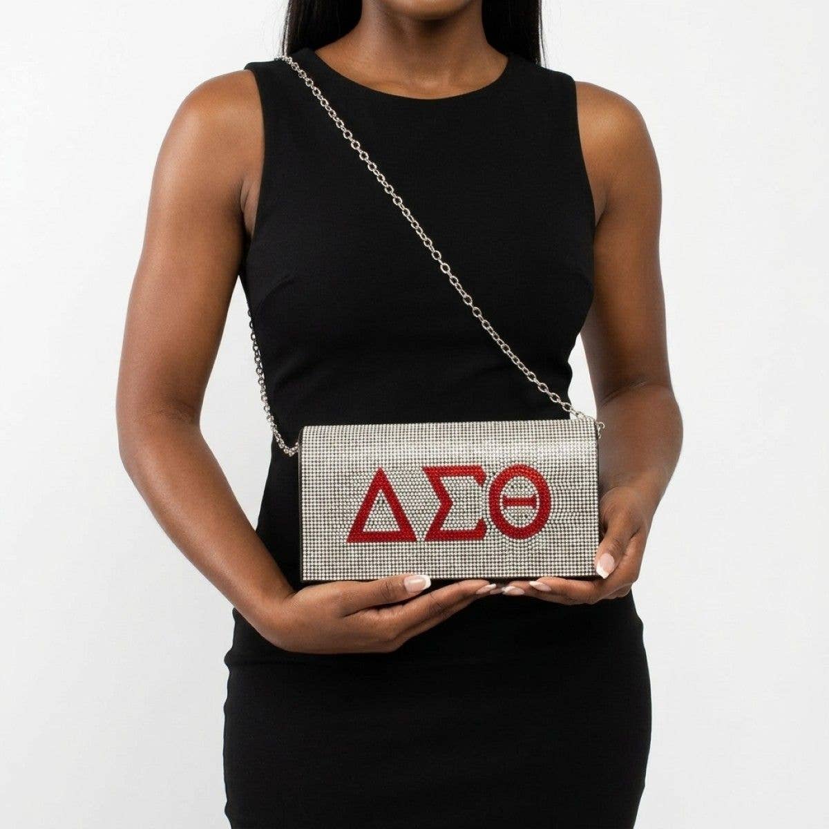 DST Clear with Red Rhinestone Flap Snap Clutch Bag