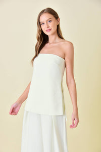 Francis Front Pleat Tailored Pant or Strapless Woven Side Slit Top -OLIVE or IVORY