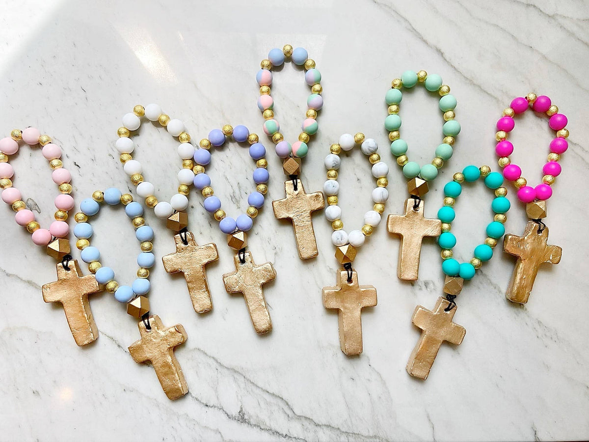 Prayer Beads with Gold: Light Blue