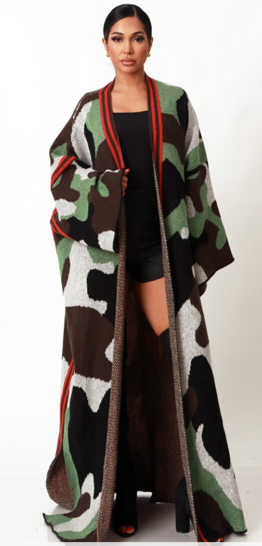 Camouflage Print Open Front Cardigan