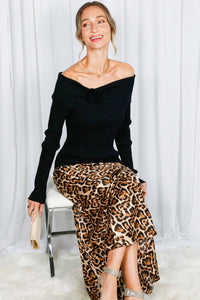 Henley Neck Elastic Smocked Leopard Print Blouse or  Leopard Print Bias Cut Satin Maxi Skirt