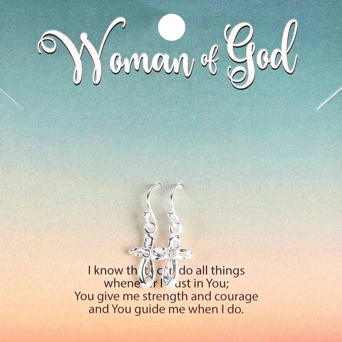 Earrings Woman of God  Ribbon Cross Silver-Plated