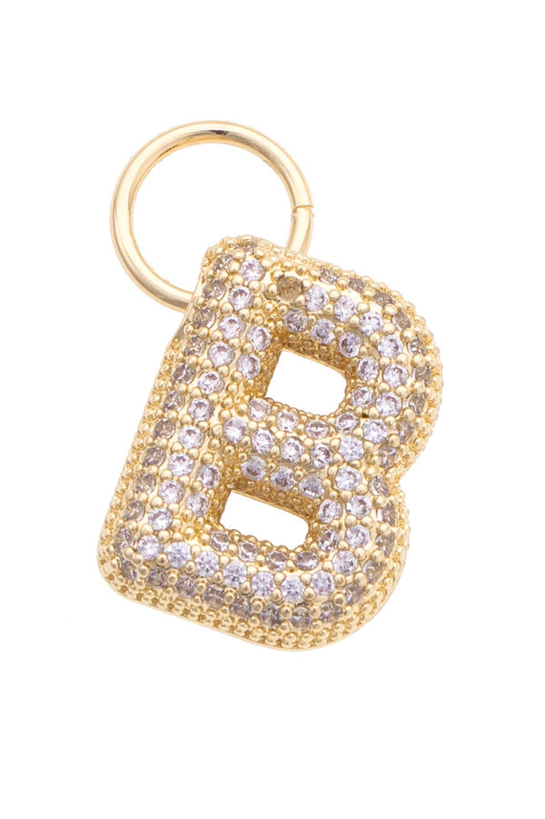 Canvas Style Charm Bar Letter Pave Initial Charm in Shiny Gold