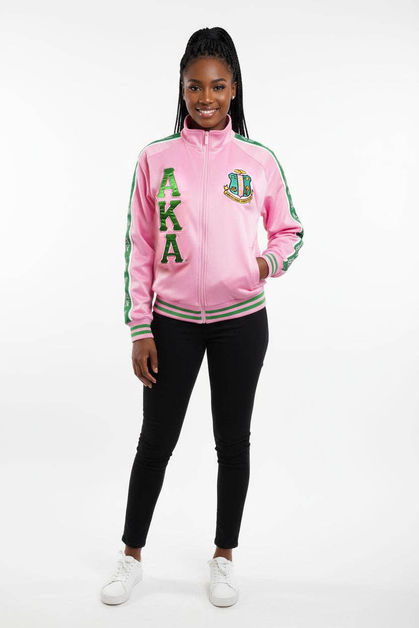 AKA Greek Apparel Pink Zip Up Track Jacket