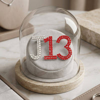 Delta Sigma Theta J13 Pearl Rhinestone Brooch: Red and White / Rhodium / 1 x 1.85 inches