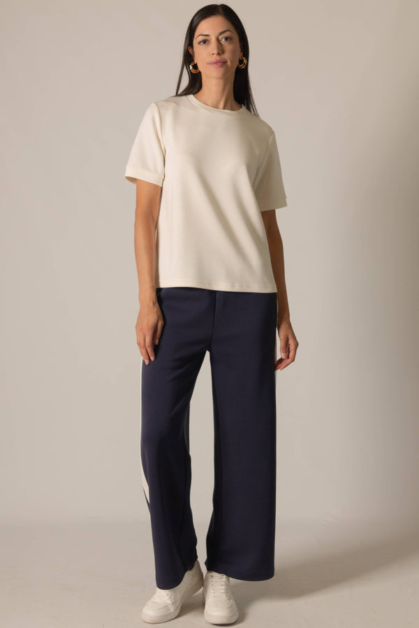 P. CILL Butter Modal Side Stripe Wide Leg Pants: Black / Small