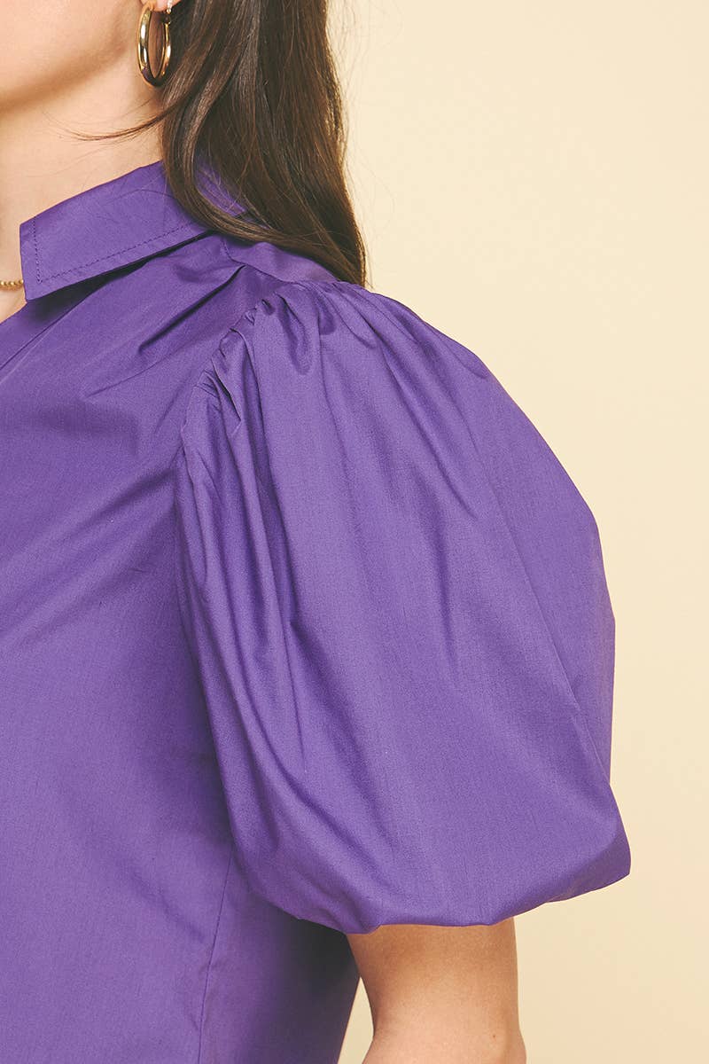 BUBBLE SLEEVE BLOUSE TOP - 5707TB: FAIRY RED / S