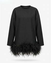 Audacious Feather Trim Sweatshirt: Black / One Size