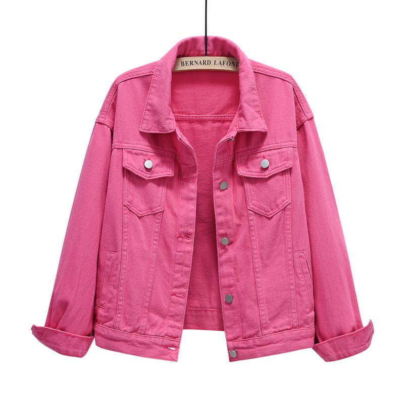 Solid color slim cropped denim jacket casual jacket: White / (S) 1