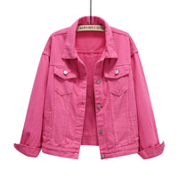 Solid color slim cropped denim jacket casual jacket: White / (S) 1