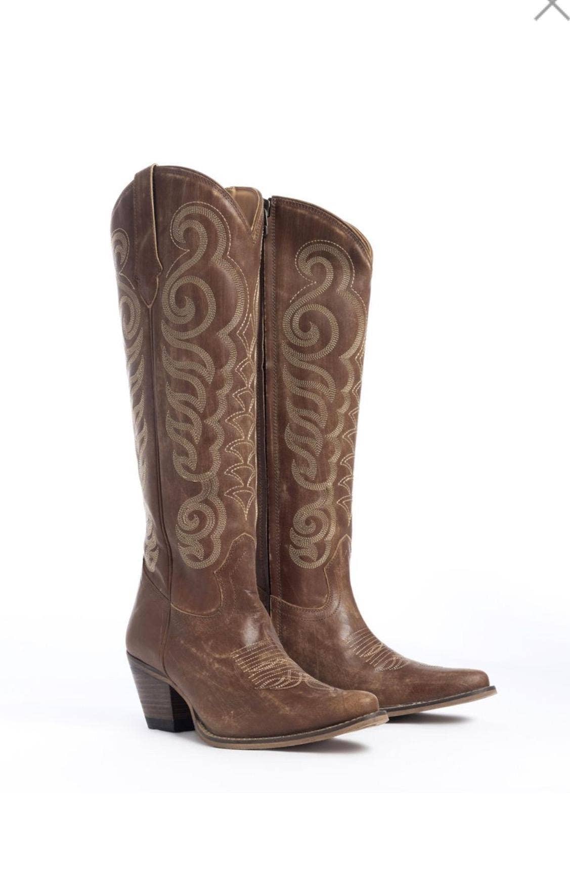 Traditional Western Flame stitched Leather Boots Black Red Turquoise Brown & Pink Cowgirl Boots: Pink / 8