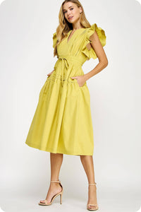 Francine Flutter Sleeve Poplin Midi Dress: Multiple colors