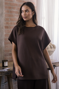 P. CILL Butter Modal Contrast Rib Short Sleeve Tunic Top