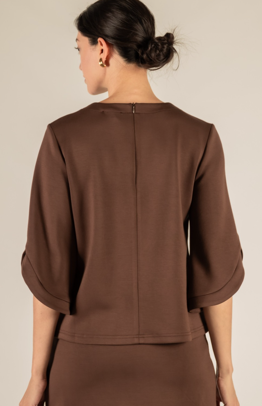 P. CILL Butter Modal Flare 3/4 Sleeve Round Neck Top