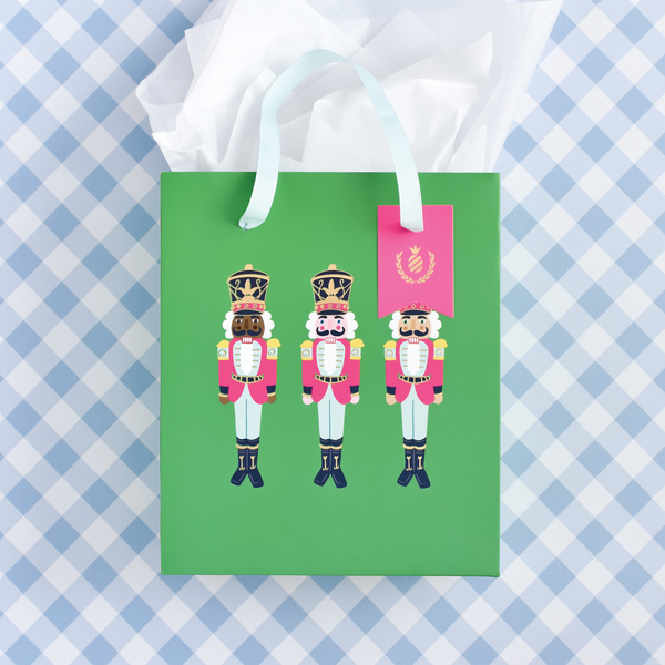 Medium Gift Bag, Green Nutcrackers Christmas Gift Bag