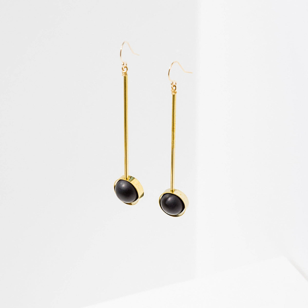 Larissa Loden  Aberrant Brass and Gemstone Earrings: Onyx