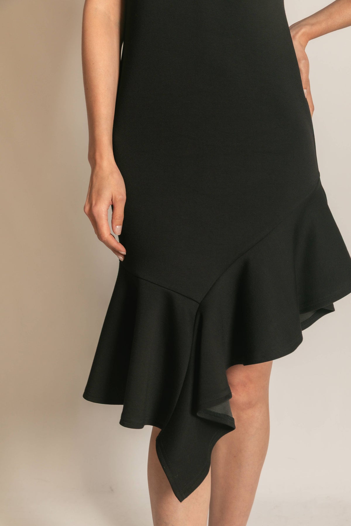 P. CILL Butter Modal Ruffle Bottom Sleeveless Midi Dress: Black / S