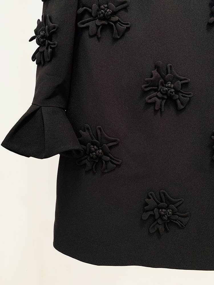 Violet Handmade Three-dimensional Flower Bell Sleeve Dress