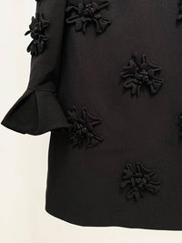 Violet Handmade Three-dimensional Flower Bell Sleeve Dress