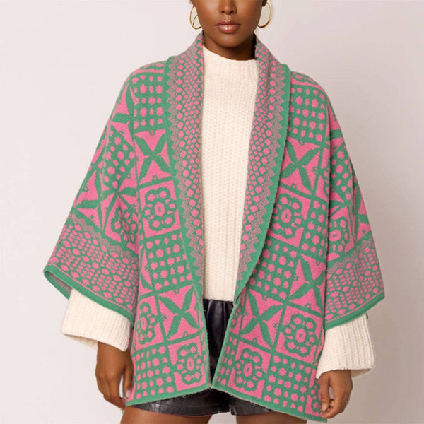 AKA Sorority Tile Print Knit Pink Green Cardigan: Pink and Green / Multi Tone / 29.5 x 28.7 inches