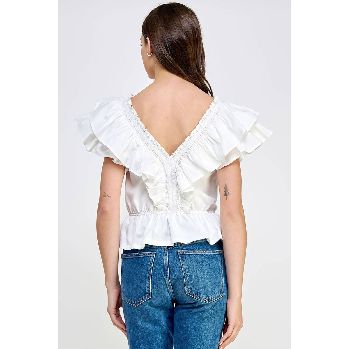 Riley Ruffled Poplin Detail Knit Top: Lilac or Off White