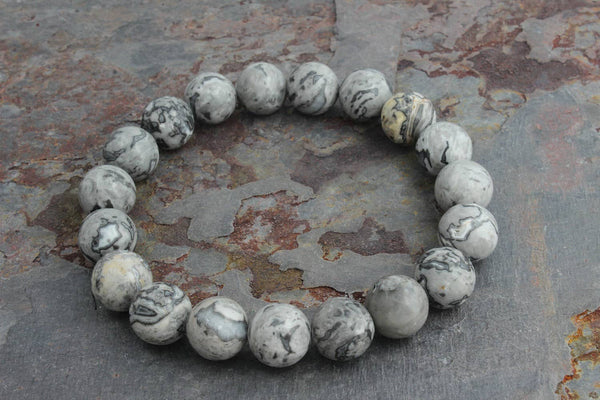 3 pc Mens Bracelet Set - Gray Jasper, Onyx & Lava Stone: 8mm