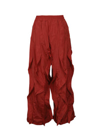 Ruched Drawstring Trousers Wide-Leg Parachute Pants: DGreen / S