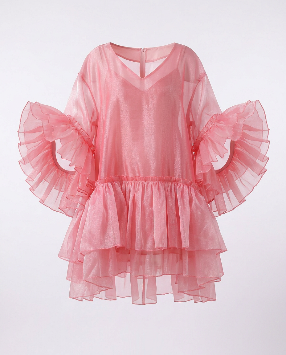 Divine Tiered Ruffle Mini Dress: Pink / One Size